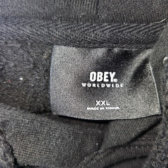 Obey Worldwide Black Hooded Cotton Sweatshirt XXL PTP 27 L 27 - Picture 6 of 8